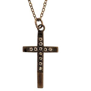 Vintage Dark Gold Cross Necklace on Long Chain